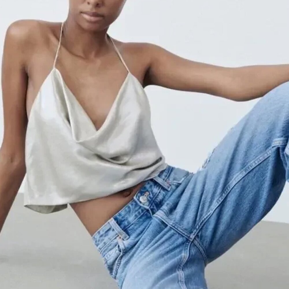 NWT Gold Metallic Draped Crop Top